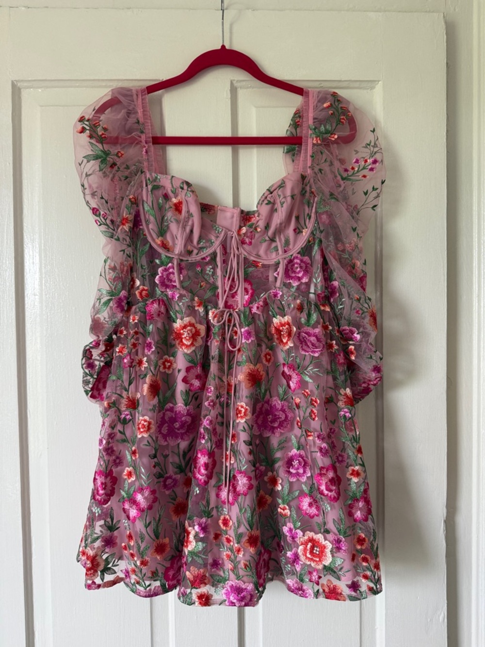For Love & Lemons Pink Floral Embroidered Short Dress - Picture 6 of 8